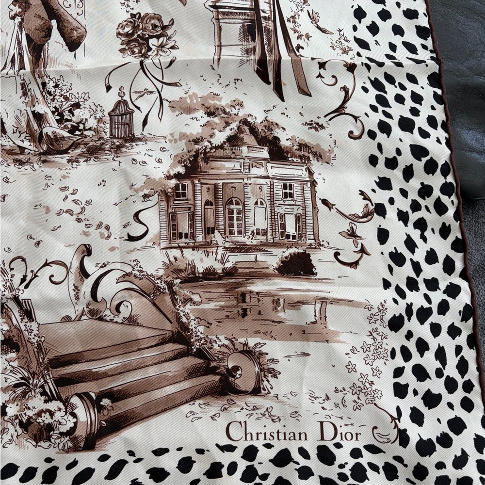 Christian Dior Elegant Silk Scarf – Cream with Black Leopard & Brown Detailing - Picture 5 of 6